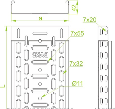 BAKS Korytko kablowe perforowane 100x42 grubość: 0,7mm długość: 3m KGL100H42/3; 140116