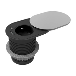 ORNO Gniazdo meblowe Ø6cm wpuszczane w blat z przesuwną pokrywką ładowarką USB i A+C srebrne OR-GM-9042/G